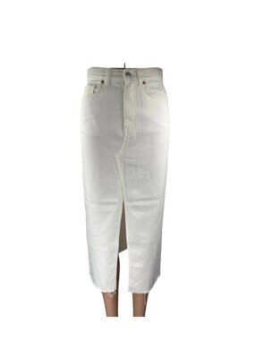 MNG Mango XXL White High Waisted front Split Pencil Midi Denim Skirt raw hem NWT